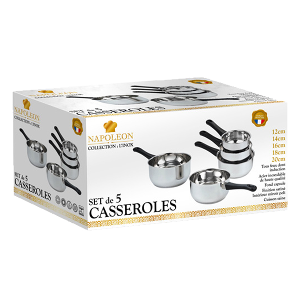 Lot de 5 Casseroles Inox - Casserole tous feux dont induction